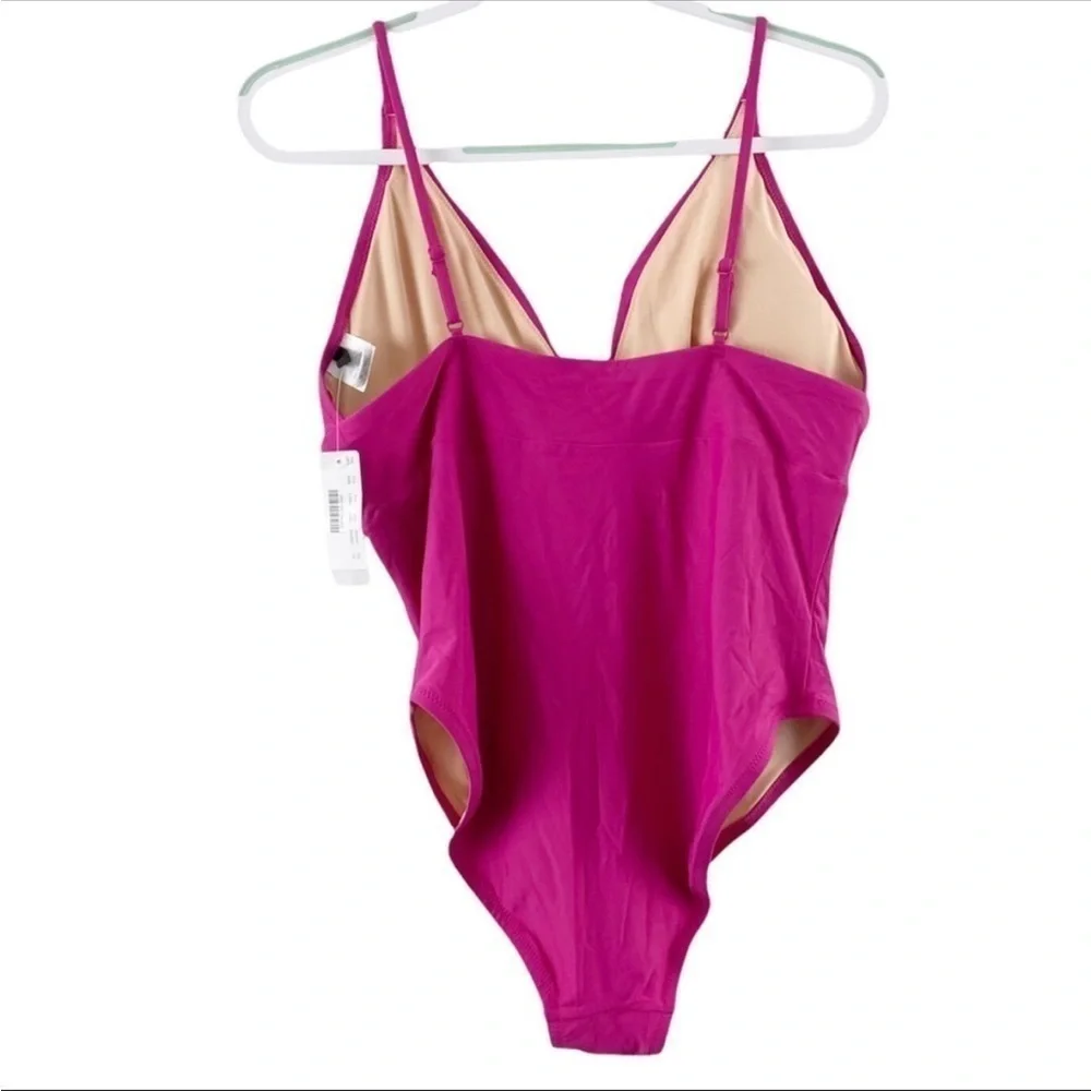 J.Crew Deep V-Neck French One Piece Swimsuit Hot Pink